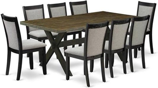 East West Furniture X677MZ606-9 9 Piece Dining Room Furniture Set Includes a Rectangle Dining Table with X-Legs and 8 Shitake Linen Fabric Upholstered Chairs, 40x72 Inch, Multi-Color