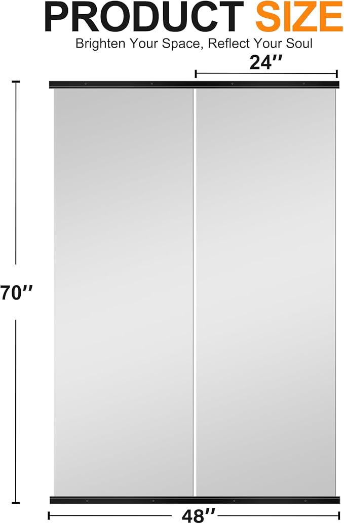 Delma Home Gym Mirror, 70''x24''x2PCS Black Wall Mounted Large Frameless Tempered Glass Wall Mirror for Home Gym, Garage, Bedroom, Bathroom