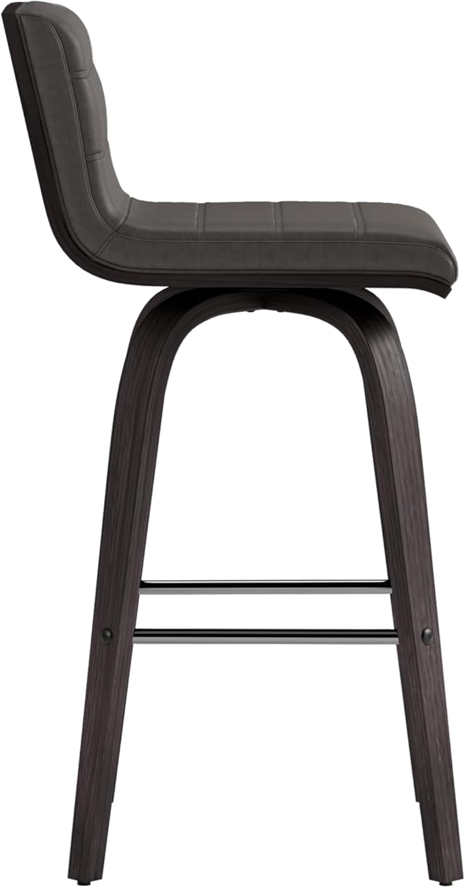 Armen Living Vienna 26" Swivel Counter Stool in Black Wood Finish with Gray Faux Leather - Set of 2