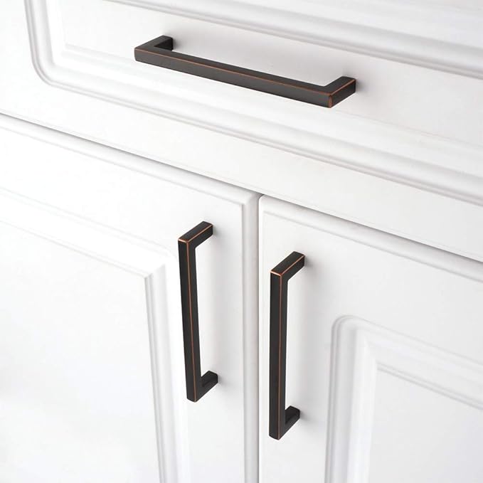 KOOFIZO Solid Square Bronze Kitchen Cabinet Handles Oil Rubbed Bronze Cabinet Pulls, 30 Pack 5 Inch Bronze Hardware for Kitchen Cabinets Drawers Dresser Cupboard Bedroom Bathroom