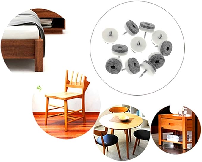 ALIMITOPIA 40pcs Screw-on Furniture Felt Pad Chair Glide Slider Hardwood Floor Protector for Wooden Leg Feet of Chair Table Furniture(Φ28mm or 1.1";White)