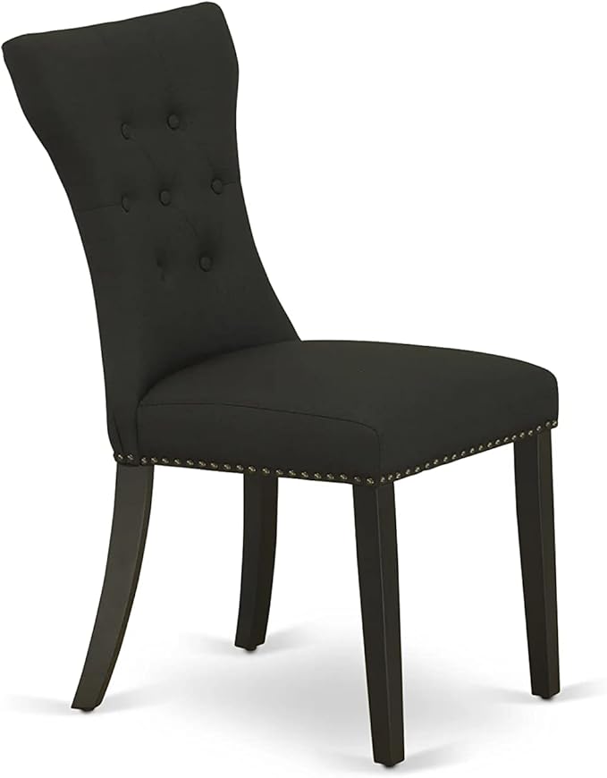 East West Furniture ESGA3-BCH-24 3 Piece Kitchen Table Set for Small Spaces Contains a Round Dining Room Table with Pedestal and 2 Black Linen Fabric Padded Chairs, 30x30 Inch, Black & Cherry
