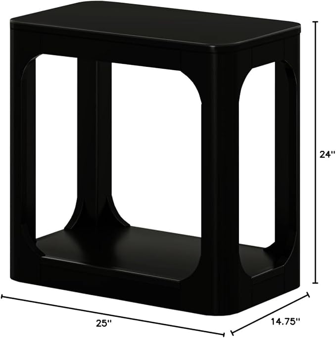 Plank+Beam Modern Rounded Rectangular Side Table with Shelf, Solid Wood End Table for Living Room, 25in, Black