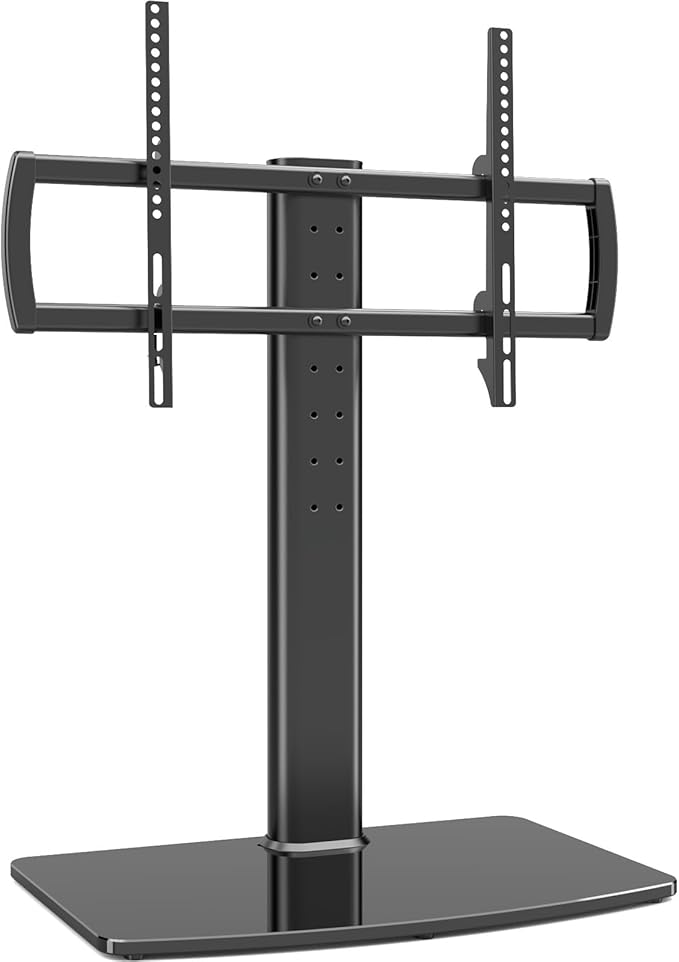 Universal TV Stand/Base Tabletop TV Stand with Wall Mount for 40 to 86 inch 5 Level Height Adjustable, Heavy Duty Tempered Glass Base, Holds up to 132lbs Screens, HT03B-003