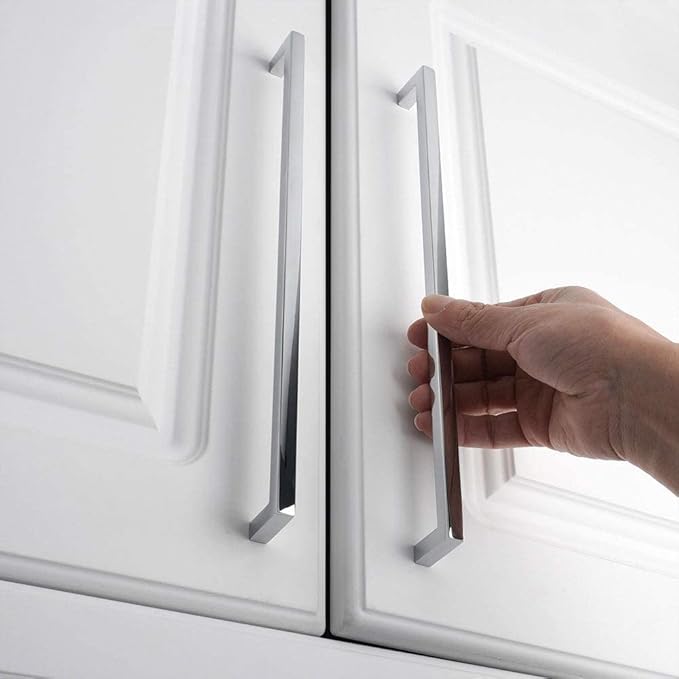 KOOFIZO Solid Square Bar Cabinet Handle - Chrome Furniture Pull, 12.6 Inch/320mm Screwhole Distance, 1-Piece for Kitchen Cupboard Door, Bedroom Dresser Drawer, Bathroom Wardrobe Hardware
