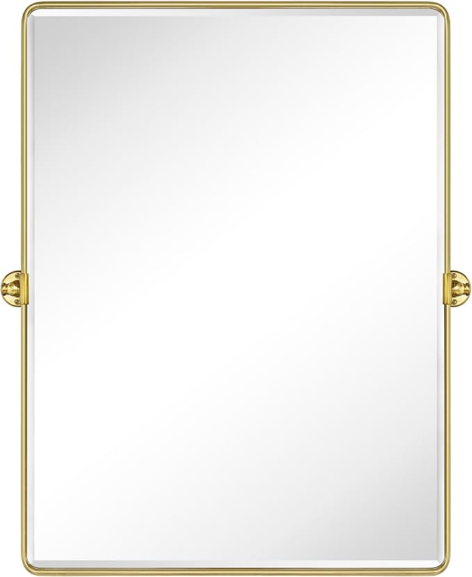 TEHOME 30x40'' Brushed Gold Pivoting Bathroom Vanity Mirror 40x30'' Brushed Brass Metal Framed Rectangle Tilting Beveled Vanity Mirrors for Wall