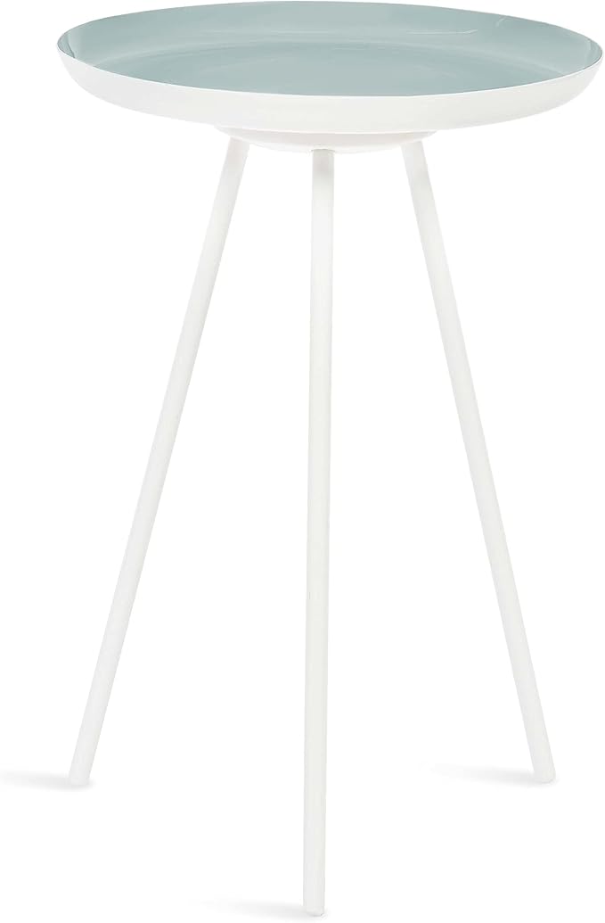 Kate and Laurel Laranya Modern Side Table; 15 x 15 x 23; Blue and White; Chic Minimalist Bedroom Nightstand Table with Hand-Applied Enamel Tabletop