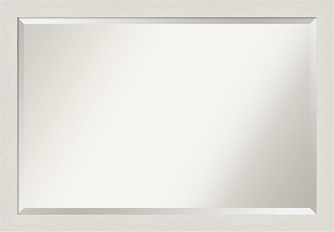 Amanti Art White Bathroom Mirror for Over Sink, 28x40 Rustic Plank White Narrow Rectangle Vanity Mirror, Large Rustic Farmhouse Frame, Hangs Horizonally and Vertically, Bathroom Wall Decor, Beveled