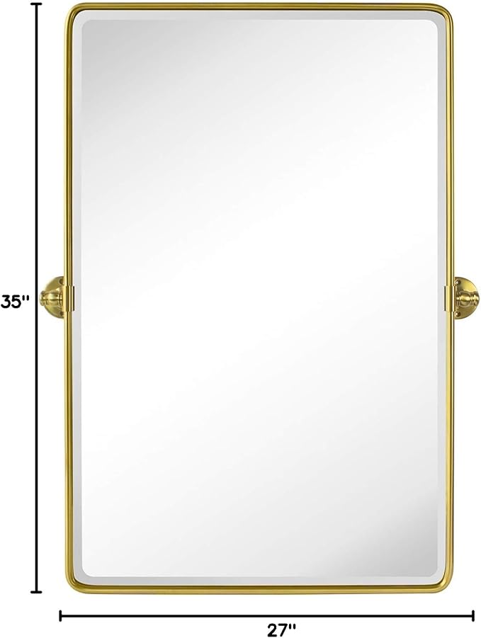 TEHOME 27 x 35'' Gold Pivot Mirror Brushed Champagne Gold Tilt Rectangle Bathroom Mirror Tilting Beveled Vanity Mirrors for Wall