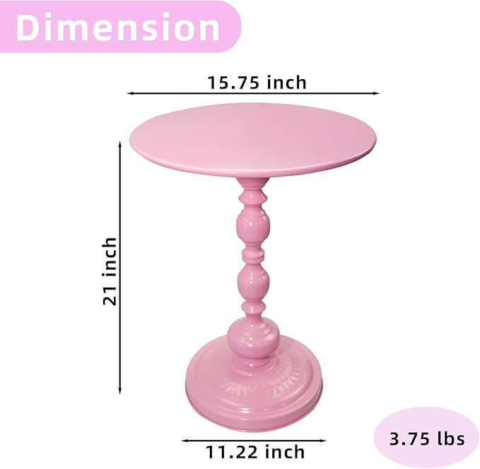 Benkyo Pink Round End Side Table Modern Metal Pedestal Spindle Side Tables for Living Room Bedroom，Pink