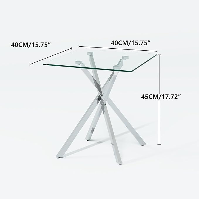 Side Table Set of 2, Modern End Table Set with Tempered Glass Top and Metal Legs for Home Office (Silver)