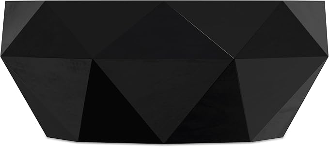 SIMPLIHOME Zayn Coffee Table - 35 inch Wide Solid Acacia Wood Geometric Drum Cocktail Table in Black, Modern Living Room Table with Octogon-Shaped Tabletop and Faceted Design, Assembled