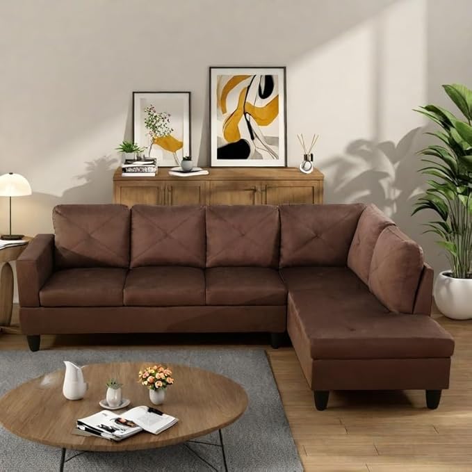 NAYSAYE L Shaped Couch, Modular Sectional Couch with Ottoman Storage, Modern Lounge Sofa Convertible Sectional Couches for Living Room, Apartment, Brown