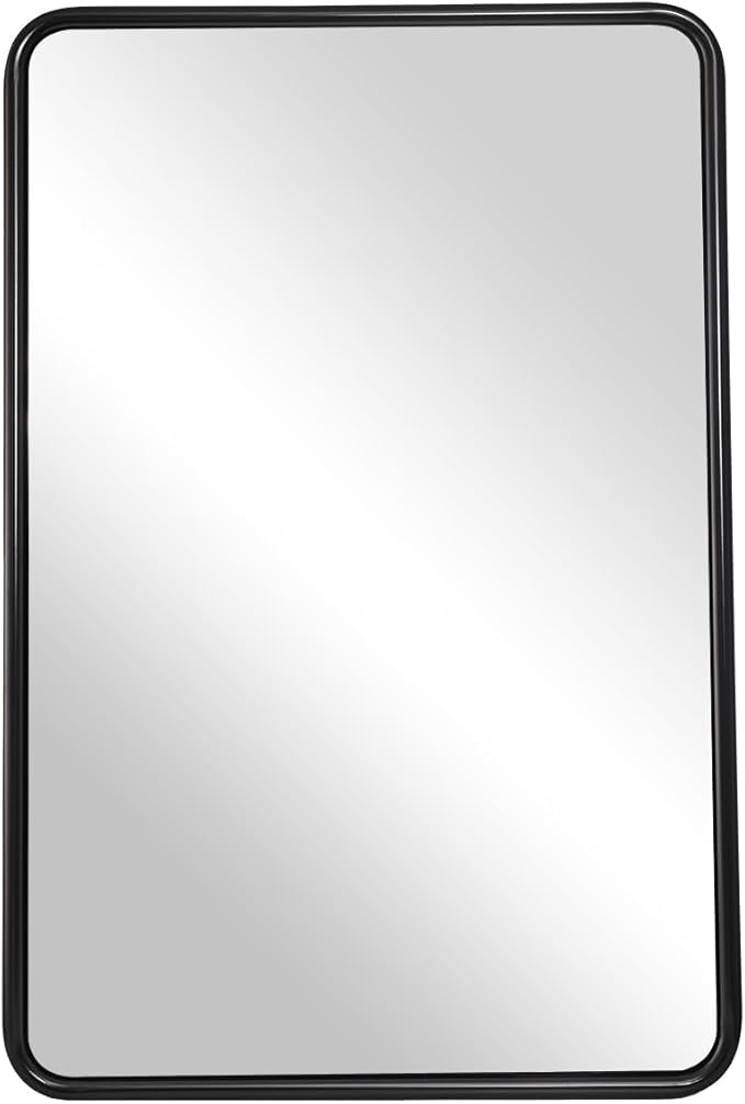 ANDY STAR Bathroom Mirror, 24x36 Inch Stainless Steel Metal Frame Black Rectangle Bathroom Mirror for Over Sink, Modern Rounded Corner Black Vanity Mirrors for Wall, Hangs Horizontally or Vertically