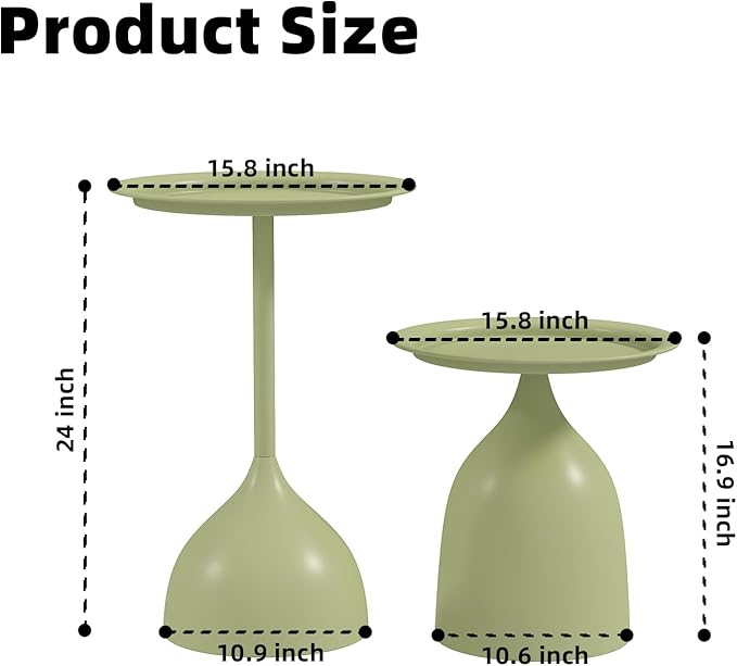 hitsuki Green Nesting Coffee Table Set of 2 Funky Colorful Round Metal End Side Tables for Living Room Sofa Retro Modern Pedestal nightstand Cute Matte Cream Green Side Table