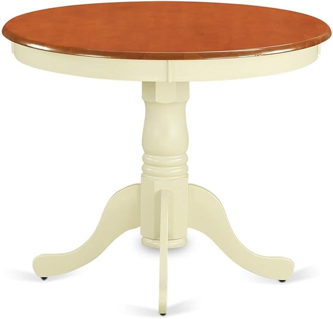 East West Furniture ANTI3-WHI-W 3 Piece Dining Table Set for Small Spaces Contains a Round Kitchen Table with Pedestal and 2 Dining Chairs, 36x36 Inch, Buttermilk & Cherry