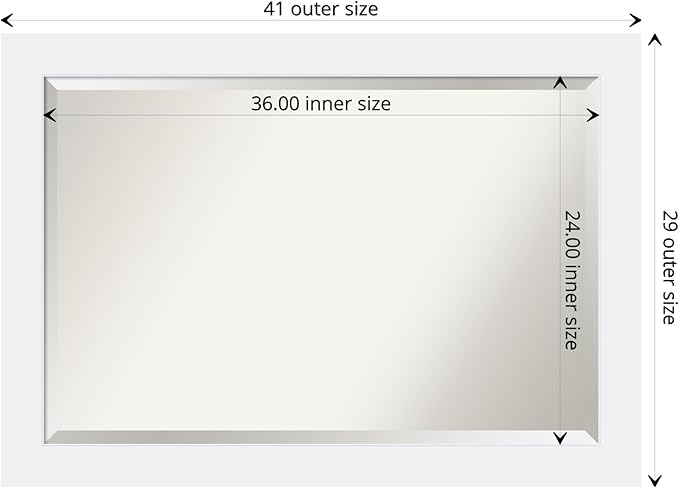 Amanti Art White Bathroom Mirror for Over Sink, 29x41 Corvino White Rectangle Vanity Mirror, Large Modern Contemporary Wood Frame, Hangs Horizonally and Vertically, Bathroom Wall Decor, Beveled Edge