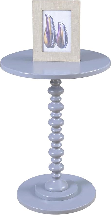 Convenience Concepts Palm Beach Spindle 17.75" Traditional Round End Living Room, Turned Solid Wood Side, Classic Display Pedestal Table, Gray