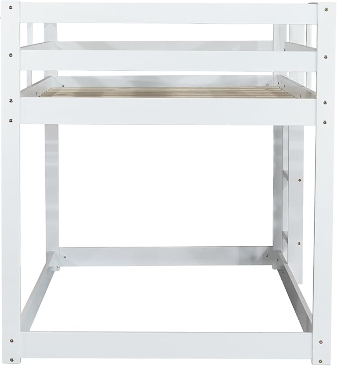 HomSof Twin Over Twin Low Floor Loft Bed with Guard Rails for Dormitory Bedroom,Bottom Without Bed slats,White