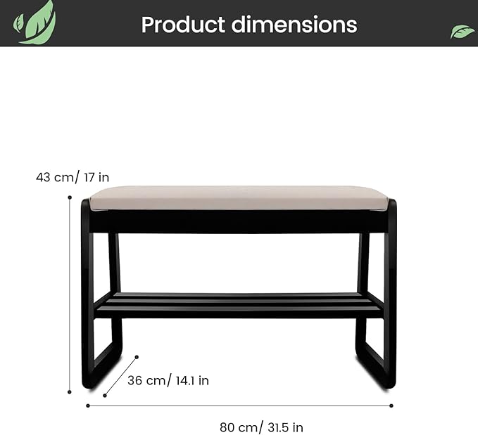 Solid Wood Shoe Rack, 2 Tier Shoe Storage Bench with Cushion Seat, 8 Pair Shoe Organizer for Entryway, Black, 32 Inch