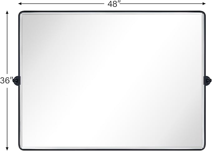 TEHOME 48x36'' Matt Black Horizontal Pivoting Bathroom Vanity Mirror Large Black 36x48'' Metal Framed Rectangle Tilting Beveled Vanity Mirrors for Wall