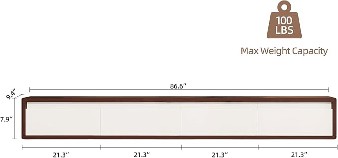 Floating TV Stand High Gloss,86'' Wall-Mounted TV Cabinet,Floating TV Console,Under TV Shelf with 3 Doors for Living Room Bedroom(Walnut+White)