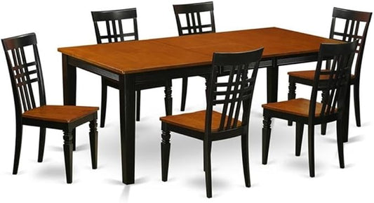 East West Furniture QULG7-BCH-W 7 Piece Dining Room Furniture Set Consist of a Rectangle Kitchen Table with Butterfly Leaf and 6 Dining Chairs, 40x78 Inch, Black & Cherry