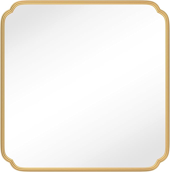 Gold Bathroom Mirror for Wall 36" x 36" Square Bathroom Vanity Mirror Farmhouse, Large Rounded Rectangle Mirror, Anti-Rust, Tempered Glass, Hangs Horizontally or Vertically