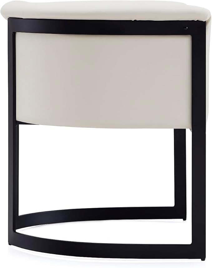 Manhattan Comfort Corso Faux Leather Upholstered Dining Chair, Barrel-Style Foam Padded Seat, Unique Geometric Metal Frame, Fully Assembled Accent Furniture, Cream