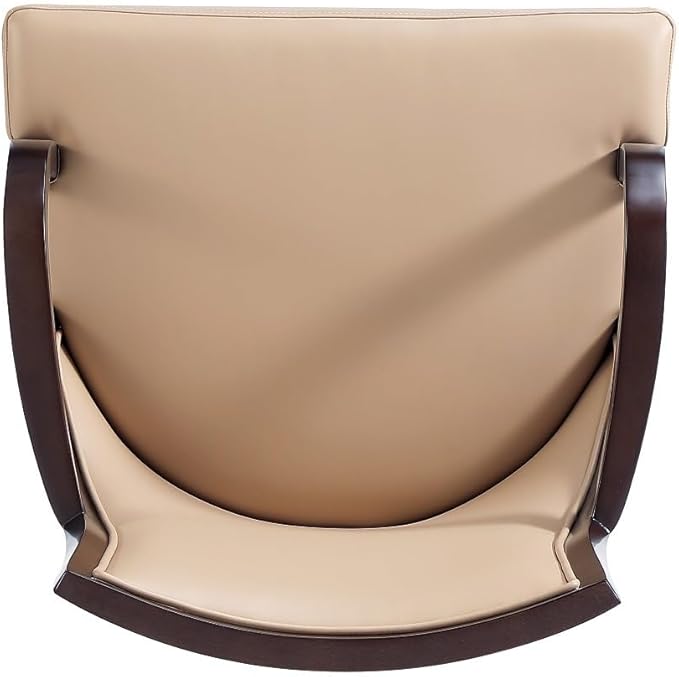 Manhattan Comfort Grand Faux Leather Dining Chairs with Arms, Padded Wingback Seat, Fine Rectangular Stitching and Solid Wood Frame, Set of 2, Tan