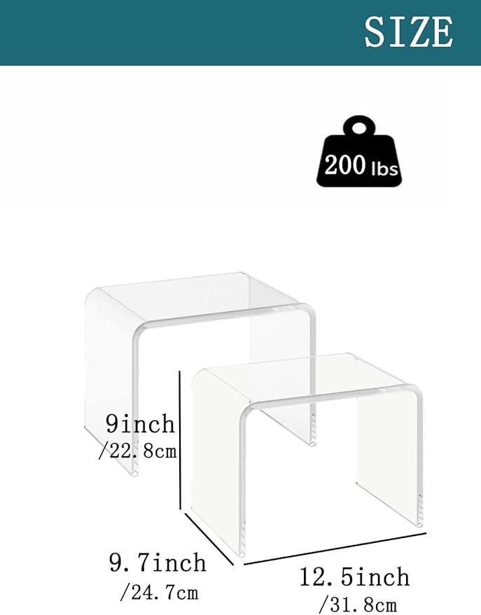 Acrylic Kids' Step Stool – Small Footstool for Bathroom, Kitchen & Bedroom, 12.5”x9.7”x9”, Holds 200lbs, Multi-Use as Toilet Stool, shower/water-resistant stool, seating and placing items (Clear-2pcs)
