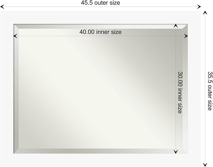 Amanti Art White Bathroom Mirror for Over Sink, 36x46 Basic White Rectangle Vanity Mirror, X-Large Casual Wood Frame, Hangs Horizonally and Vertically, Bathroom Wall Decor, Beveled Edge from WI, USA