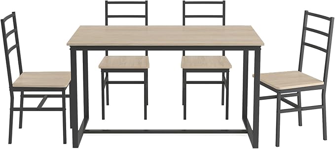 5-Piece Dining Table Set with 4 Chairs, 47.2" Kitchen Table Chairs Set of 4, Rectangular Industrial Style Dining Room Table Set with Backrest, Perfect for Small Space, Beige