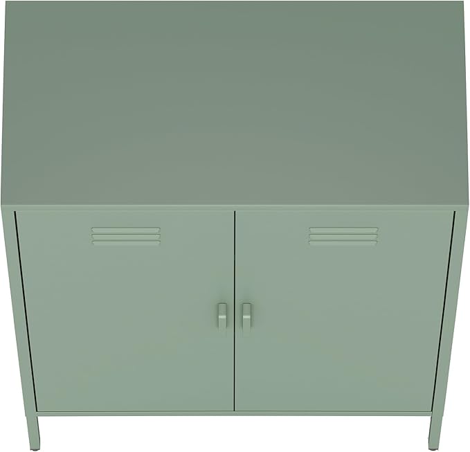 Manhattan Comfort Naomi Modern Metal Accent Cabinet, Minimalist Storage Cabinet with Doors & Adjustable Shelves, Vented Doors, Sturdy Steel Build, Versatile & Multi-Purpose Home Furniture, Green