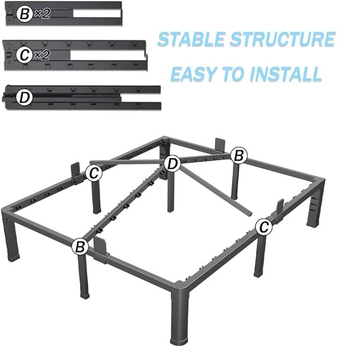 FUIOBYVV 14 Inch King Bed Frame with Rounded Corner and Headboard Hole Mattress Retainers 3500 LBS Metal Heavy Duty Steel Slats Support No Box Spring Needed Platform Noise Free Easy Assembly