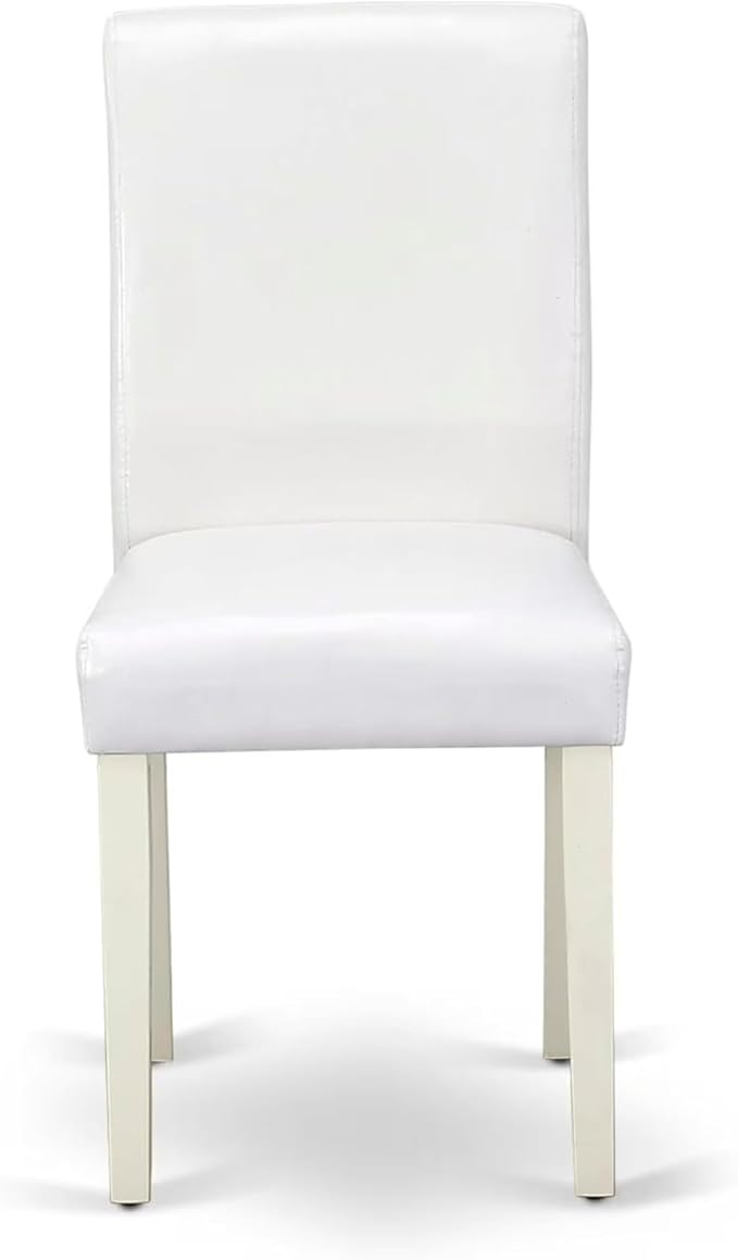 East West Furniture LGAB7-LWH-64 7 Piece Modern Dining Table Set Consist of a Rectangle Wooden Table with Butterfly Leaf and 6 White Faux Leather Upholstered Chairs, 42x84 Inch, Linen White