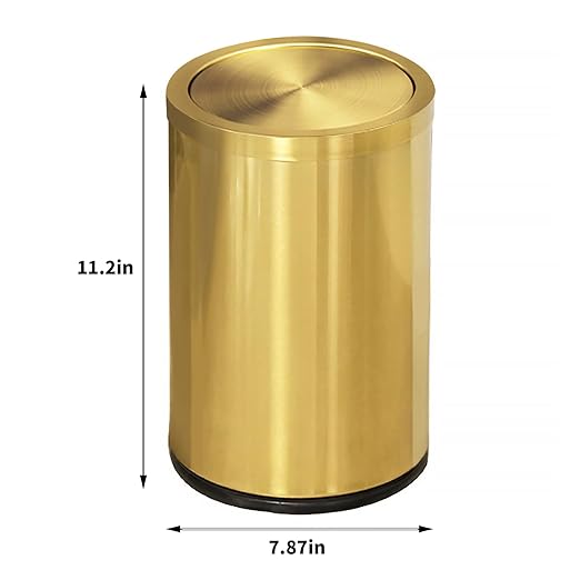 2.6 Gallon Gold Bathroom Trash can with lid,Small Office Garbage can Wastebasket bin for Bedroom,Living Room,Kitchen (Gold)