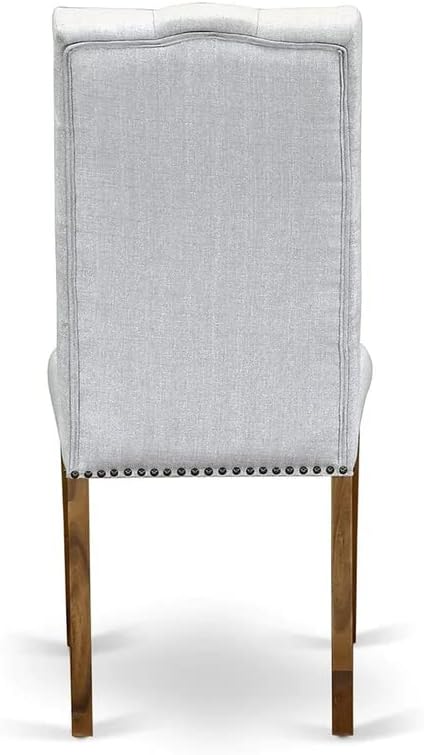 East West Furniture DLEL5-ANA-05 5 Piece Dinette Set for 4 Includes a Round Dining Room Table with Dropleaf and 4 Grey Linen Fabric Upholstered Parson Chairs, 42x42 Inch, Natural