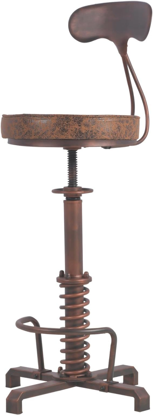 Industrial Bar Stool with Metal Backrest Rustic Coffee Stools with Swivel Leather Seat Vintage Kitchen Island Chair Farmhouse Dining Chairs 24.4-28.3inch Height Adjustable