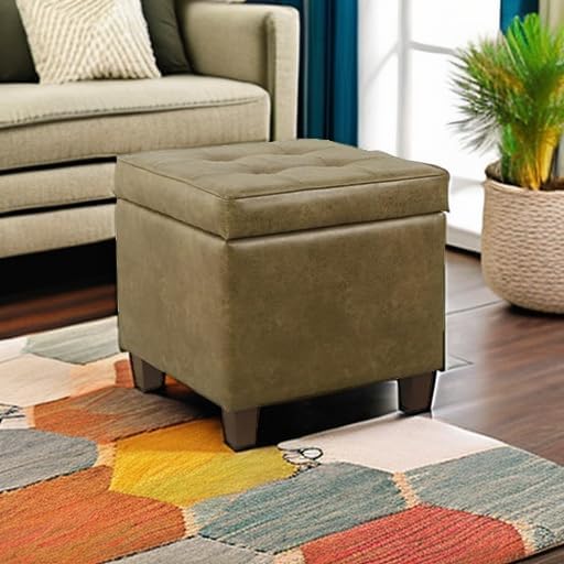 HomePop Square Tufted Storage Ottoman - Distressed Brown Faux Leather Small