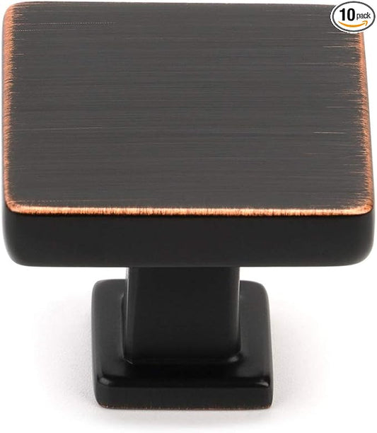 KOOFIZO 10 Pack Oil Rubbed Bronze Cabinet Knobs Bronze Drawer Knobs K08 Square Single Hole Cabinet Pulls for Cabinets Drawer Dresser Cupboard Bedroom Closet Bathroom Vanity
