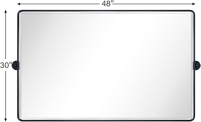 TEHOME 48x30'' Matt Black Horizontal Pivot Bathroom Vanity Mirror Large 30x48'' Black Metal Framed Rectangle Tilting Beveled Vanity Mirrors for Wall