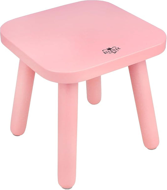 BEE&OAK Wooden Step Stools for Adults, Solid Rubber Wood Non-Slip Step Foot Stool, Heavy Duty 300 lbs One Step Stool for Bedroom, Bathroom, Kitchen (Pink, 9.25" (D) x 9.25"(W) x 8.86"(H))