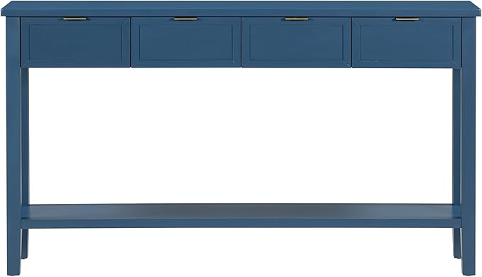 Ball & Cast 60“ Contemporary 4 Drawers Console Table, Long Narrow Entryway-Table with Drawer & Shelf, Modern Storage Sofa Tables, Farmhouse Wood Couch-Tables for Entrance Hallway Living,Blue