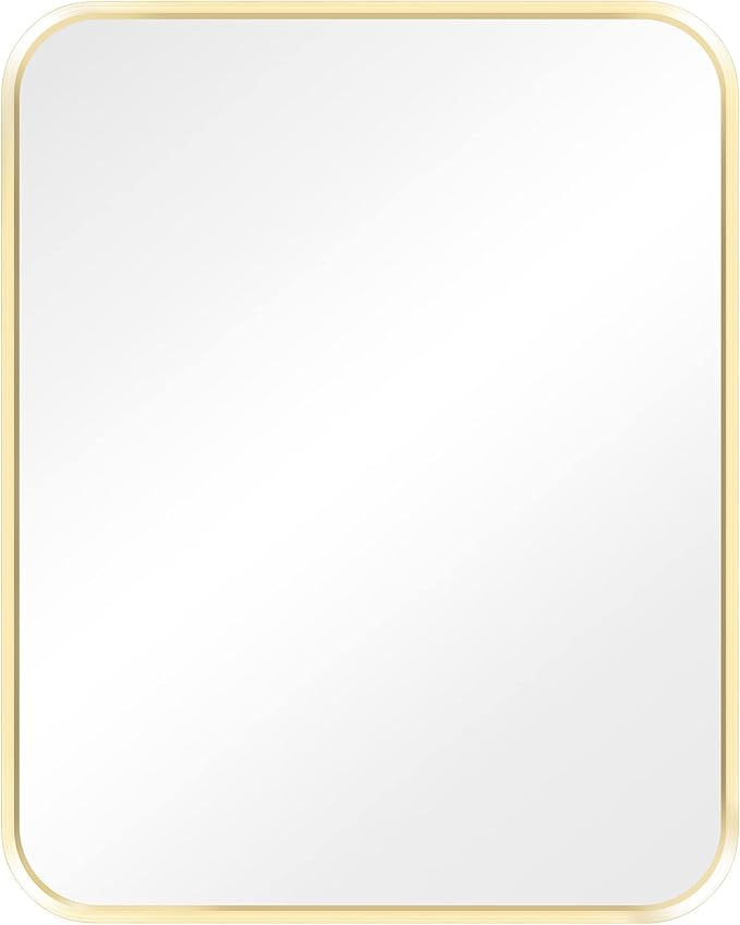Navaris Rectangular Wall Mirror - 40 x 50 cm (16 x 20 in) Wall-Mounted Mirror with Gold Metal Frame - for Living Room Bedroom Bathroom - Horizontal or Vertical