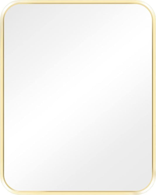 Navaris Rectangular Wall Mirror - 40 x 50 cm (16 x 20 in) Wall-Mounted Mirror with Gold Metal Frame - for Living Room Bedroom Bathroom - Horizontal or Vertical