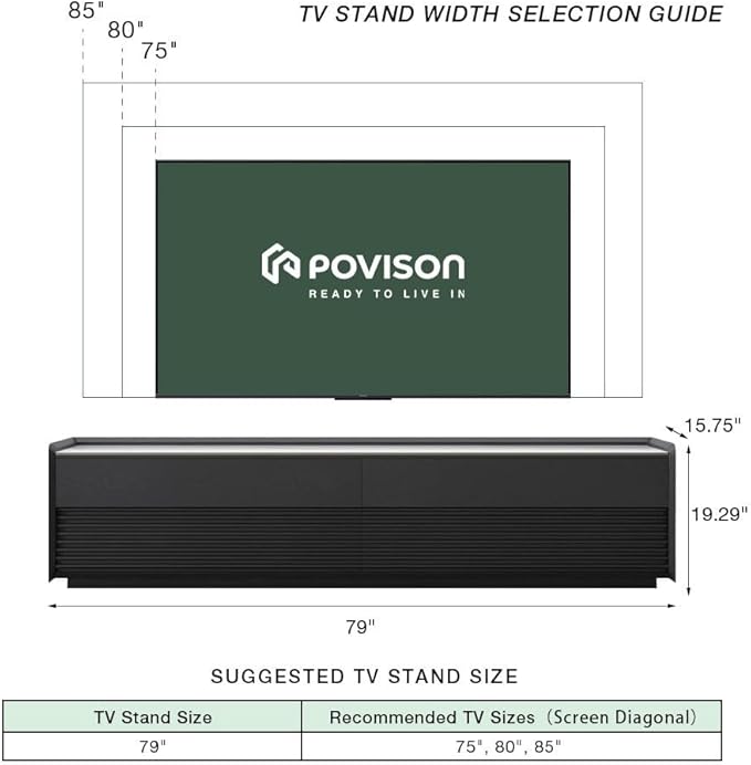 POVISON Fully-Assembled Mid Century TV Stand with Adjustable LED Light, Glossy Sintered Stone Media Console, Entertainment Center with Storage for Living Room