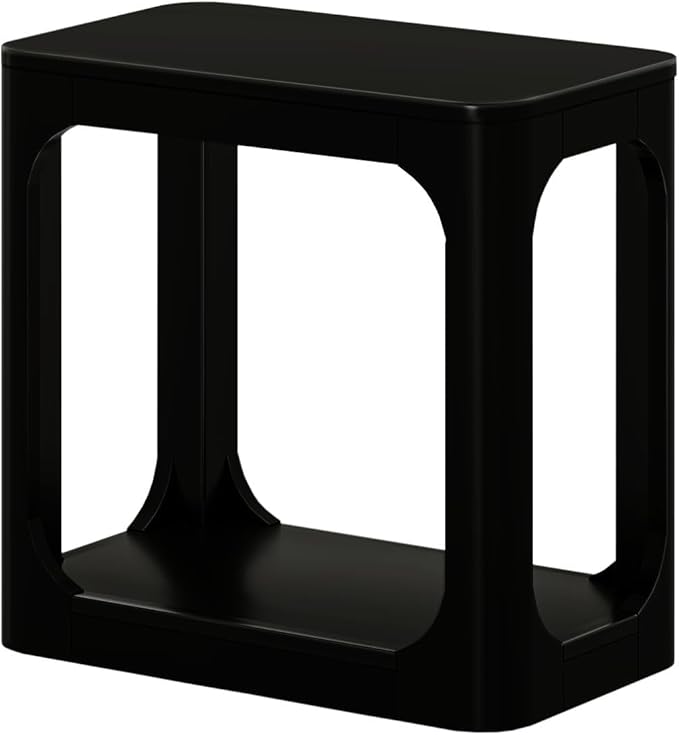 Plank+Beam Modern Rounded Rectangular Side Table with Shelf, Solid Wood End Table for Living Room, 25in, Black