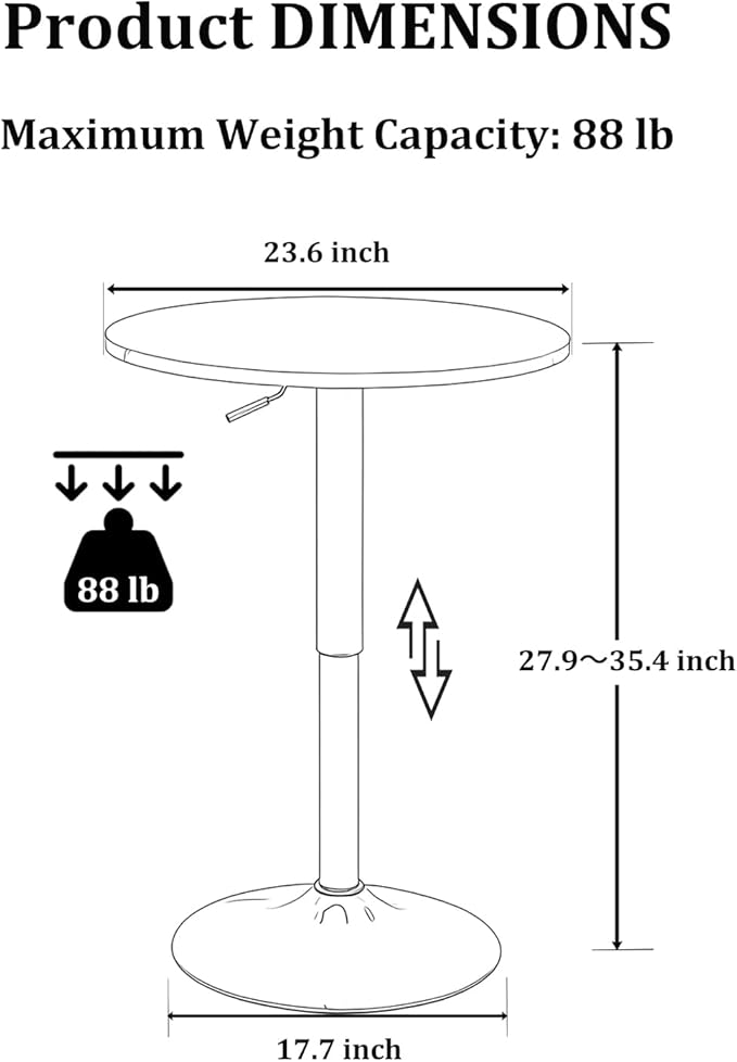 Gold Cocktail Tables Round Bar Table Height Adjustable 27.9''-35.4'' Pub Table with Metal Base Modern Style for Kitchen, Bar, Office & Dining Room Sturdy & Stylish