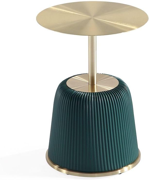 Manhattan Comfort Anderson Modern 15.75" Round End Tables 1.0 - Elegant Leatherette Upholstered Base with Pleated Design & Gold Steel Tabletop, Fully Assembled Accent Furniture, Set of 2, Green